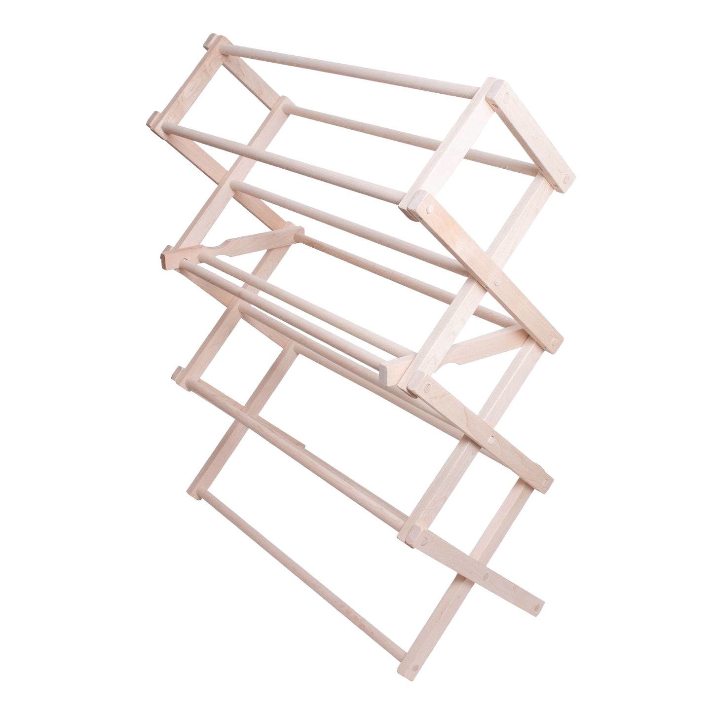 Handcrafted wooden floor clothes dryer with multiple drying rods, designed for indoor or outdoor use, Amish made and featured in Home & Decor, Laundry Supplies, and Best Sellers collections.