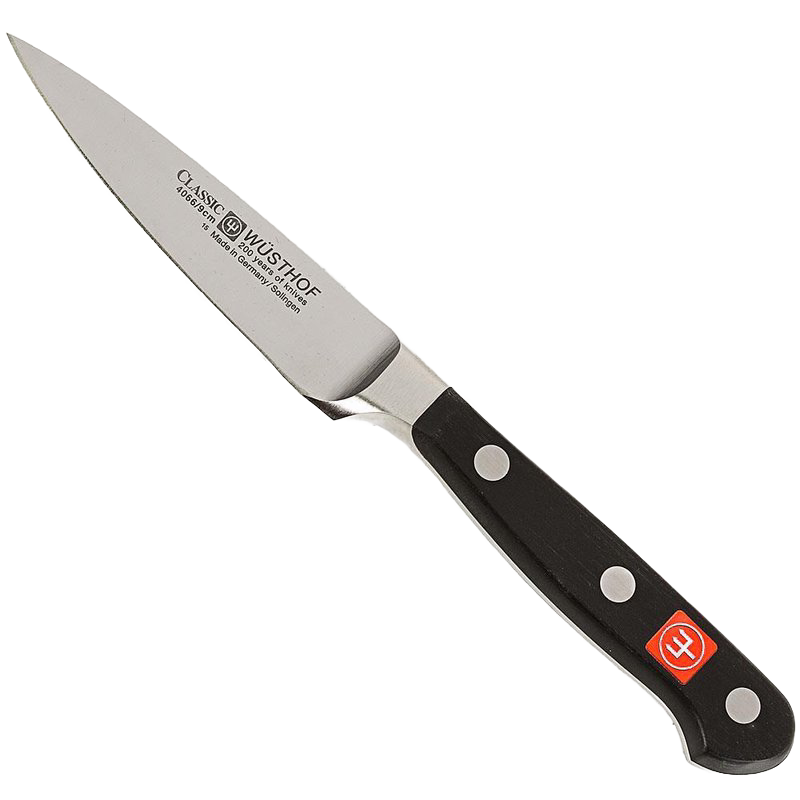 Wusthof paring knife with a high carbon stainless steel blade and triple-riveted full tang handle, ideal for precise mincing, peeling, and cutting in Kitchen & Food and Farm, Garden & Tool collections.