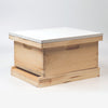 Handcrafted deep wooden beehive box with white telescoping cover and base, Amish made, ideal for farm, garden, and beekeeping supplies from USA.