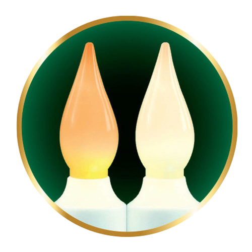 Two candle-shaped LED lights glowing in amber and warm white colors, illustrating a cordless window candle designed for Home & Decor and Holiday Decor collections.