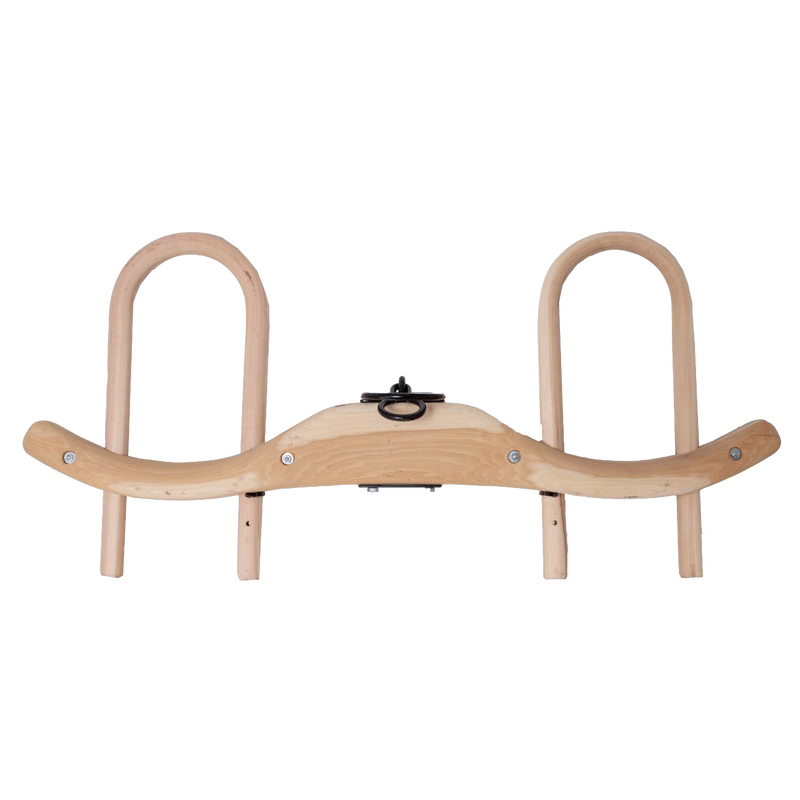 Handcrafted unfinished wood double ox yoke with sturdy metal hardware, designed for traditional plowing, featured in Farm, Garden & Tool, Farm Tools, Best Sellers, and Promo Eligible collections.