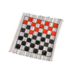 Handcrafted jumbo checker rug game with machine-washable woven fabric in black and white stripes, featuring red and black pieces, ideal for Toys, Books & Games and USA Made collections.