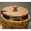 Handcrafted Amish-made paper towel holder featuring a smooth wooden lid with knob, woven basket sides, designed for neat storage and easy use, ideal for Home & Decor and Household Helpers collections.