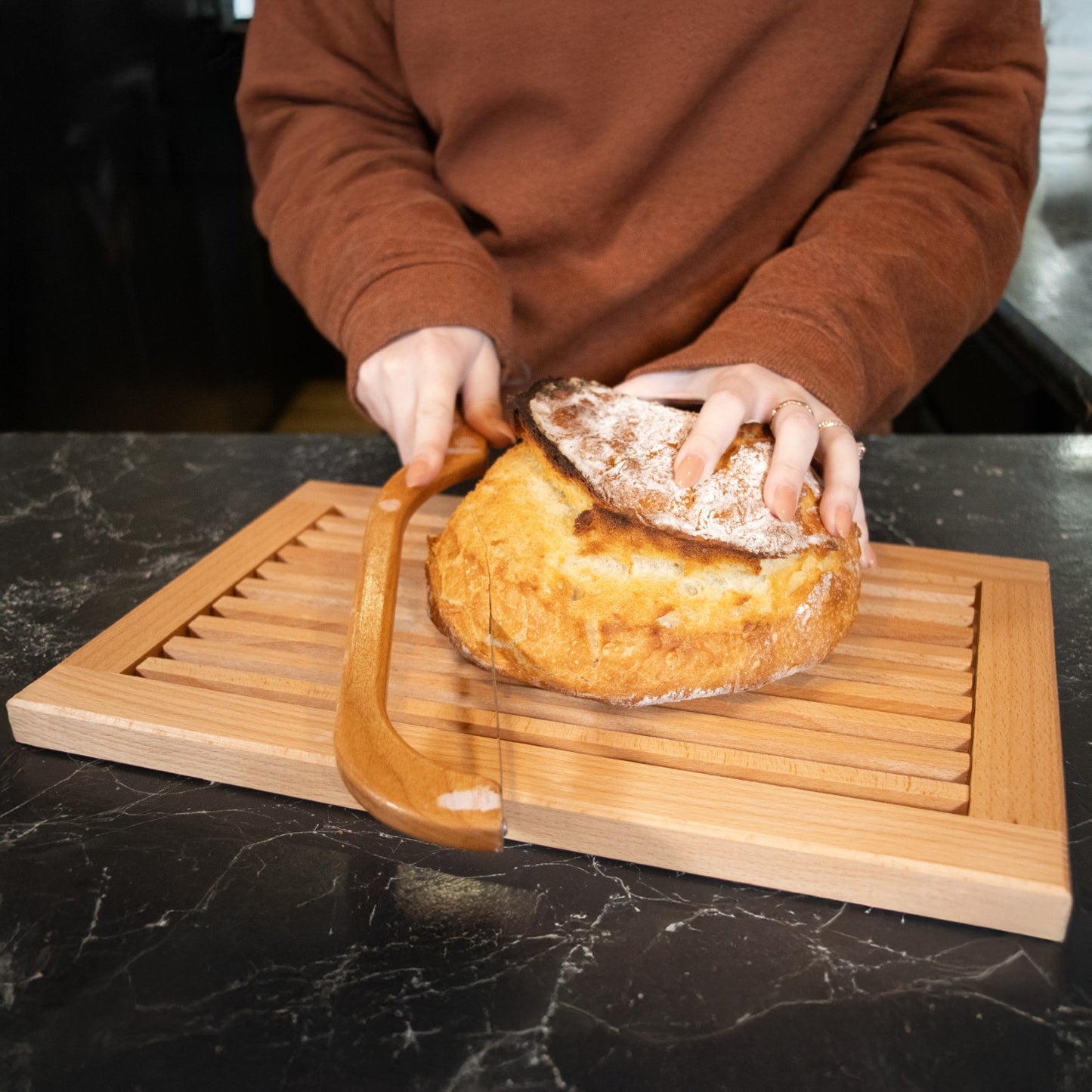German-Made Bread Board with Crumb Tray – 16"x10"
