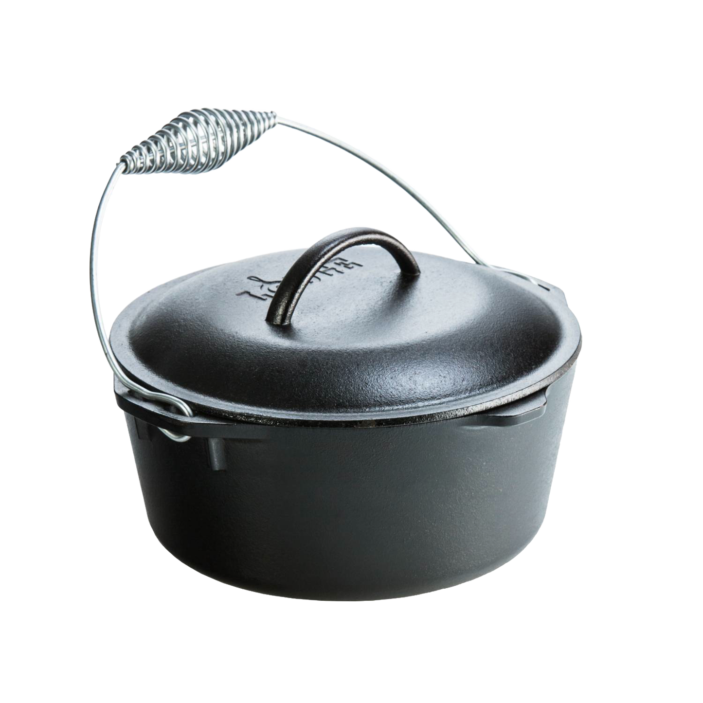 Pre-seasoned cast iron Dutch oven with spiral bail handle and self-basting lid featuring nubs underneath, ideal for Kitchen & Food, Cookware, Cast Iron, USA Made, Best Sellers, and Promo Eligible collections.