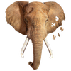 Elephant head-shaped 300-piece jigsaw puzzle in progress, featuring realistic elephant skin and tusks, designed for children's and family games and puzzles collections.