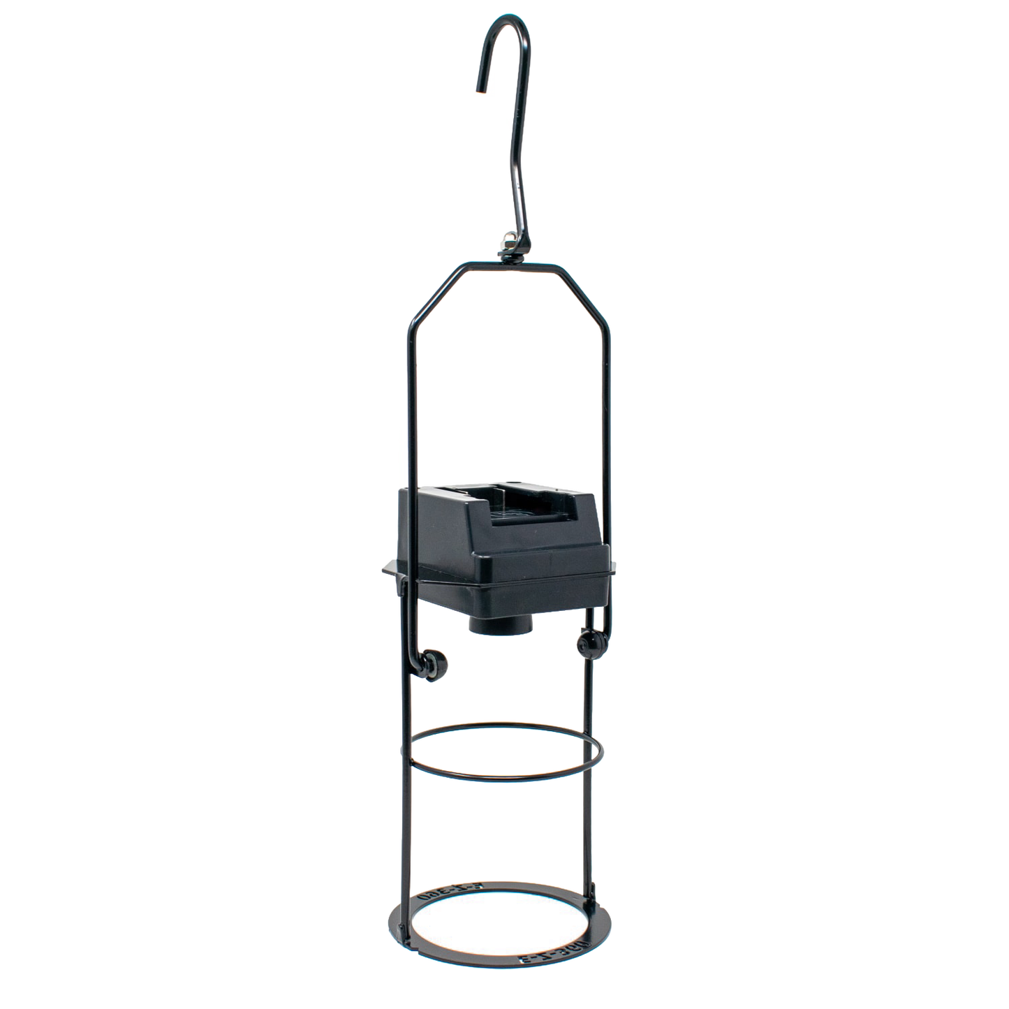 Compact black hanging light frame with a push switch and battery adapter hook, designed for versatile LED illumination, featured in Lamps & Lighting and Battery, Solar, LED collections.