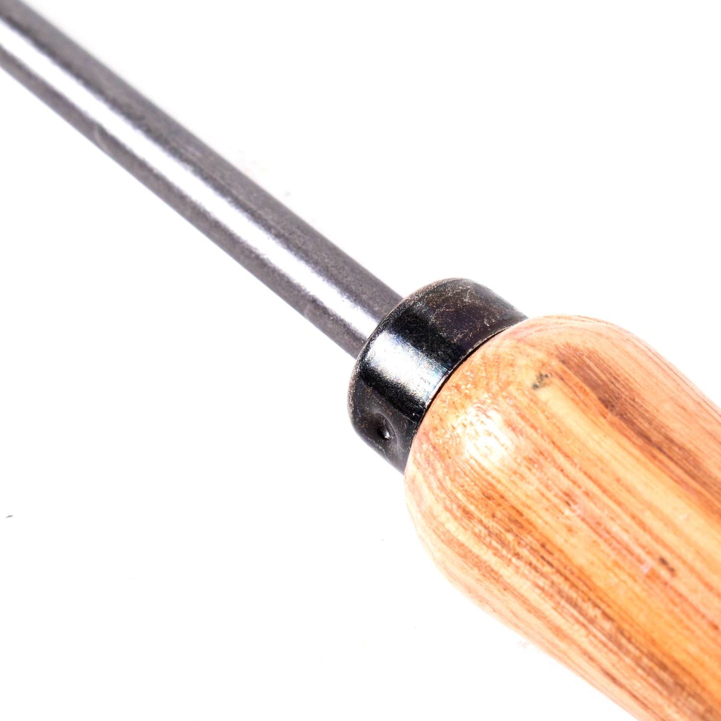 Close-up of a handcrafted DeWit Cape Cod hand weeder showing the smooth wooden short handle with a secure metal collar and sturdy steel shaft, ideal for Farm, Garden & Tool and Digging and Cultivating collections.
