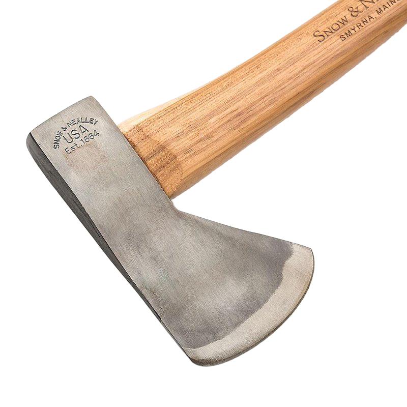 Handcrafted kindling axe with a high carbon steel blade and smooth hickory handle, Amish made in the USA, ideal for farm, garden, camping, and wood cutting tasks.