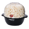 Black electric popcorn popper with clear dome lid filled with freshly popped popcorn, featuring a motorized stirring arm for even popping, ideal for Kitchen & Food, Popcorn, and Kitchen Gadgets collections.