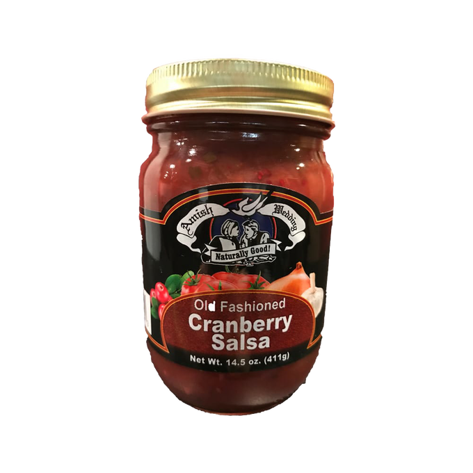 Jar of handcrafted cranberry salsa with rich, chunky texture and natural ingredients, perfect for Kitchen & Food, Snacks and Sweets, Pantry, and USA Made collections.