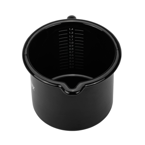 Black enameled steel milk pot insert with internal volume markings and a pour spout, handcrafted for reliable outdoor use in Farm, Garden & Tool, Kitchen & Food, Camping, Cookware, and Best Sellers collections.