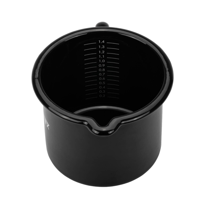 Black enameled steel milk pot insert with internal volume markings and a pour spout, handcrafted for reliable outdoor use in Farm, Garden & Tool, Kitchen & Food, Camping, Cookware, and Best Sellers collections.
