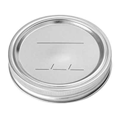 Silver metal regular-mouth canning lid and matching band with BPA-free sealing compound, featuring simple black labeling lines, ideal for Kitchen & Food and Food Preservation collections.