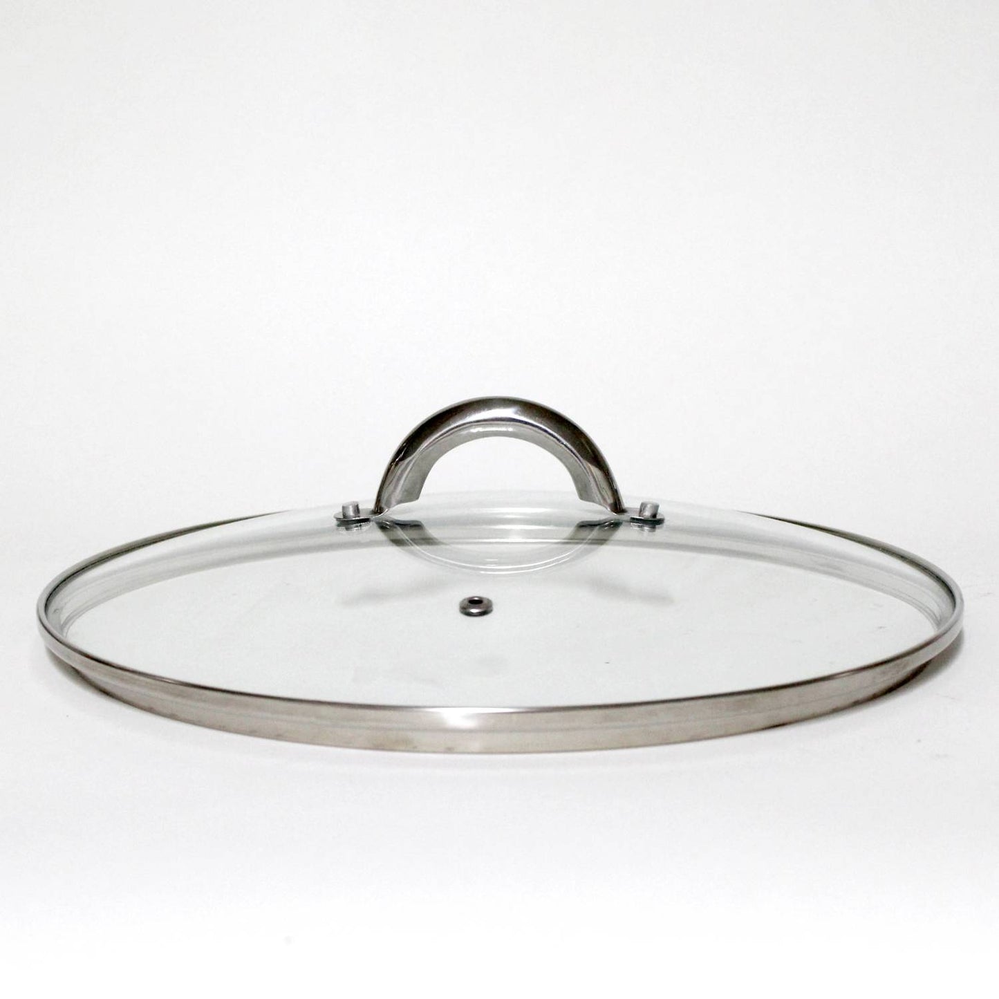 Clear glass lid with stainless steel rim and attached round handle, designed for stovetop steam juicer use, featured in Kitchen & Food, Juicers and Steamers, Best Sellers, and Promo Eligible collections.