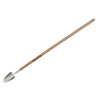 Long-handled garden trowel with a mirror-polished stainless steel blade and a durable wooden handle, designed for easy soil turning and digging in farm and garden tool collections.