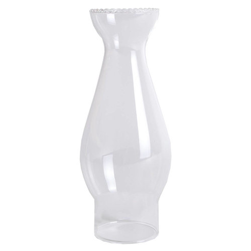 Clear, handblown glass lamp chimney with crimped top and 2-inch base, designed for lamps and lighting, parts and accessories, chimneys and globes, and best sellers collections.