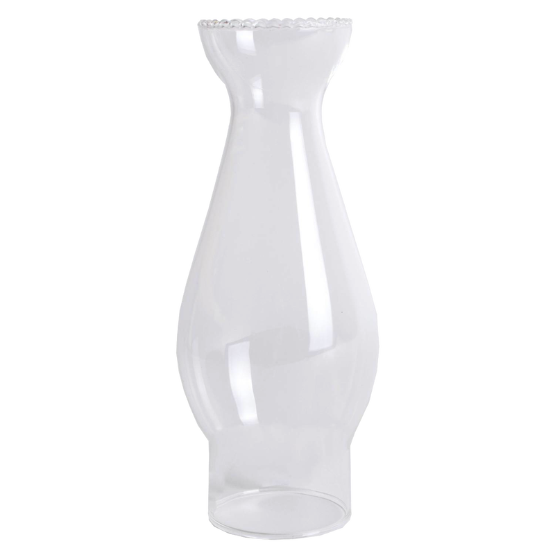 Clear, handblown glass lamp chimney with crimped top and 2-inch base, designed for lamps and lighting, parts and accessories, chimneys and globes, and best sellers collections.