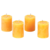Set of four handcrafted 100 percent beeswax votive candles in warm honey tones, made in USA, offering long burn times and natural, smokeless illumination.