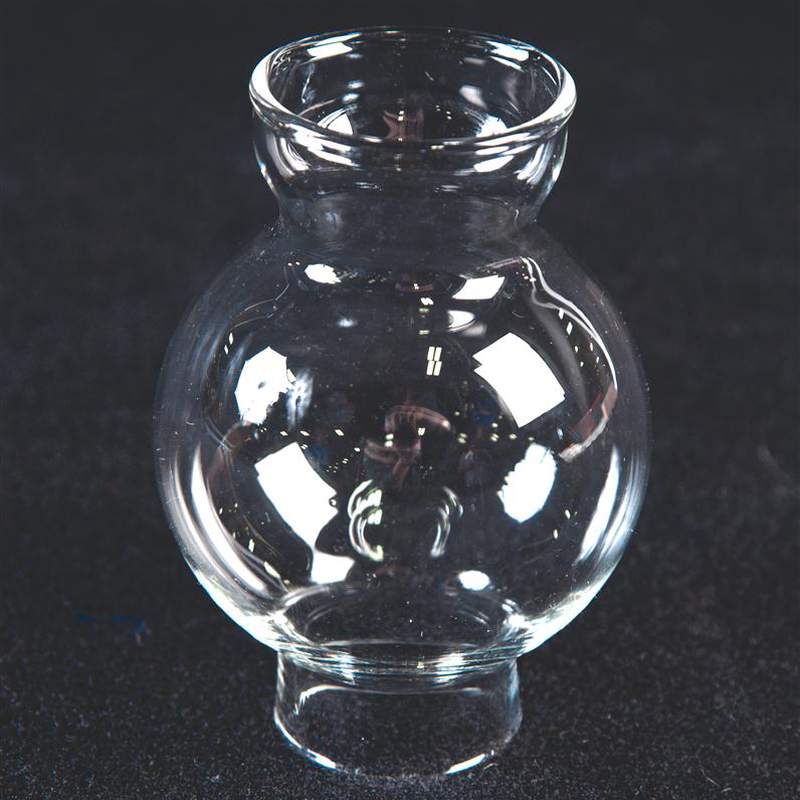 Clear handcrafted replacement glass chimney with rounded shape and flared top, designed for vintage oil lamps, featured in Lamps & Lighting, Parts and Accessories, and Chimneys and Globes collections.