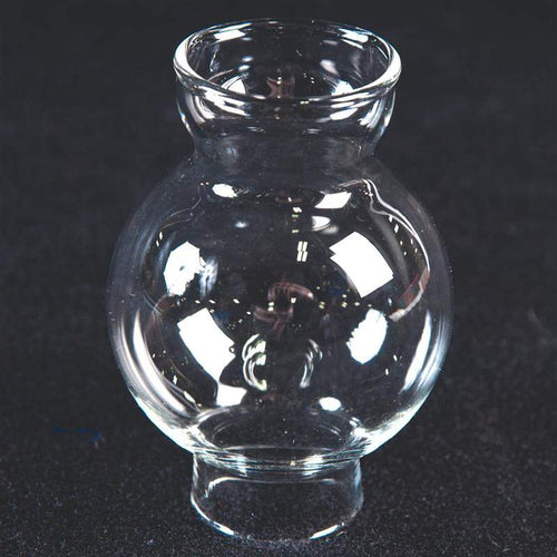 Clear handcrafted replacement glass chimney with rounded shape and flared top, designed for vintage oil lamps, featured in Lamps & Lighting, Parts and Accessories, and Chimneys and Globes collections.