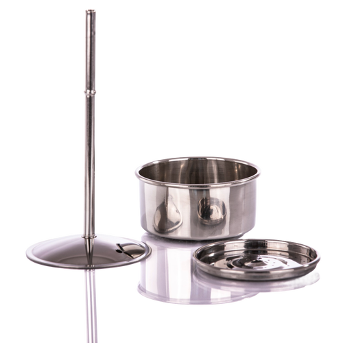 Stainless steel components of a percolator including a filter basket, lid with stem, and a water reservoir, suited for Farm, Garden & Tool, Kitchen & Food, Camping, Brewing Coffee and Tea, Best Sellers, and Promo Eligible collections.