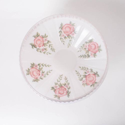 Handcrafted 10-inch glass lamp shade featuring soft red roses and green leaves, designed to gently diffuse light, ideal for Lamps & Lighting, Parts and Accessories, Lamp Shades, Best Sellers, and Promo Eligible collections.