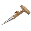 Hand tool featuring a mirror-polished stainless steel tapered head and smooth wooden handle, designed for making planting holes in soil, ideal for Farm, Garden & Tool and Seeds and Planting collections.