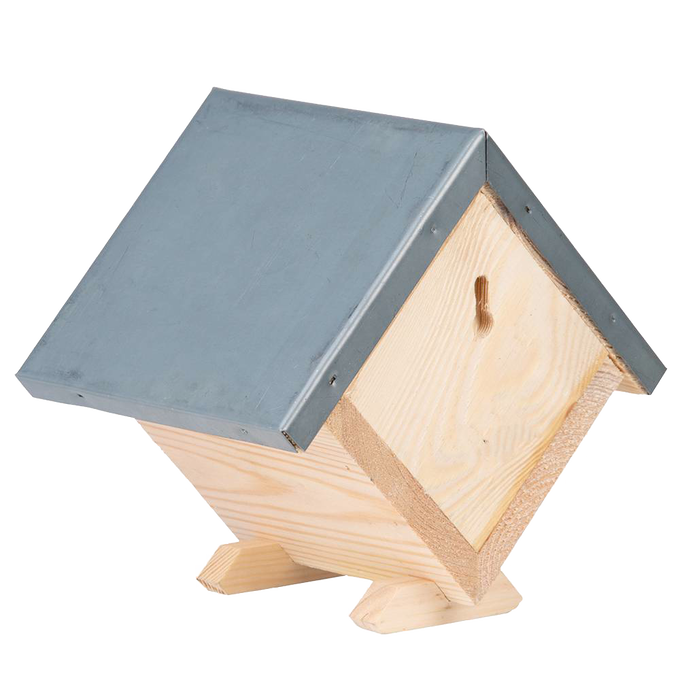 Square handcrafted pine wood bee house featuring a zinc roof and paper nesting materials, designed to support beneficial bees, ideal for Farm, Garden & Tool and Garden Accessories collections.