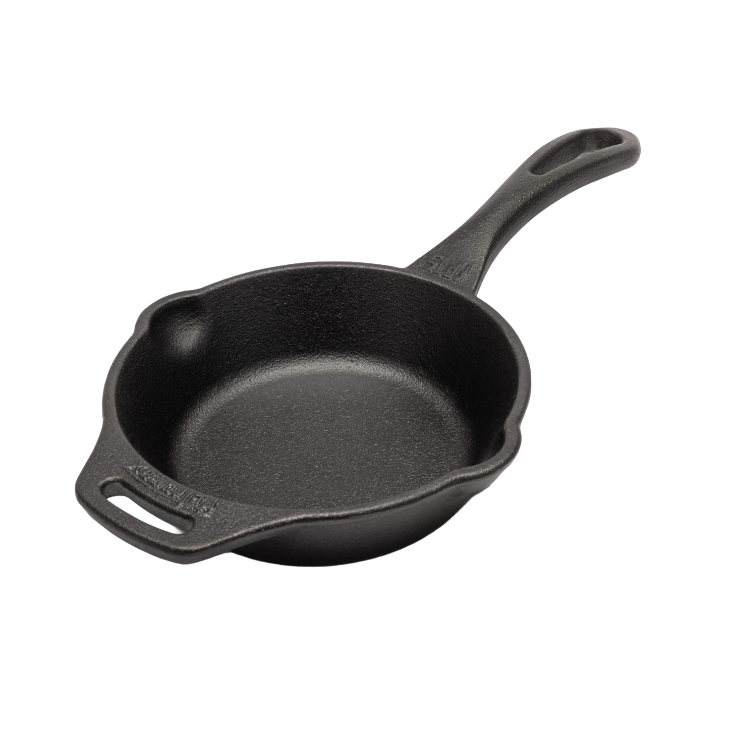 Heavy-duty cast iron skillet with a long handle and helper grip, ideal for camping, kitchen, and outdoor cooking, featured in Farm, Garden & Tool and Cast Iron cookware collections.