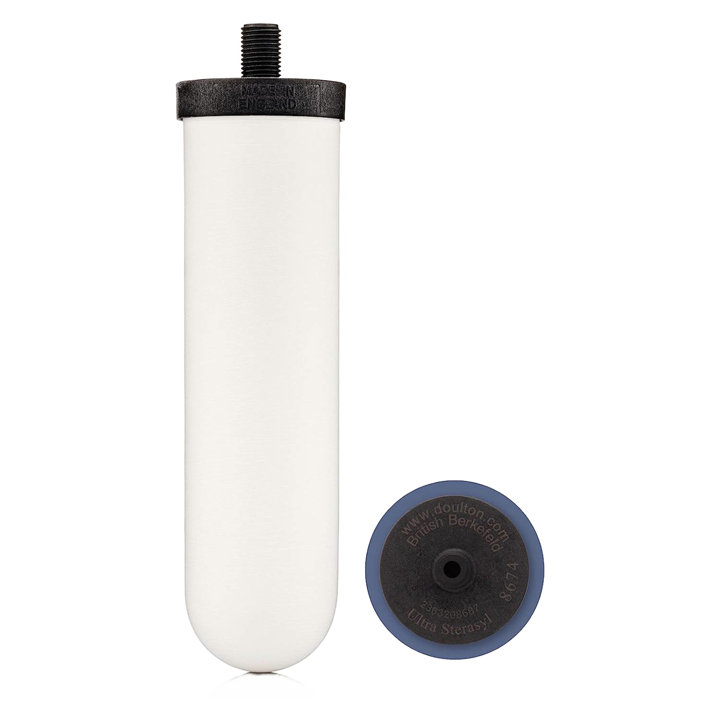 Handcrafted ceramic water filter element with a smooth white body and black top, designed for gravity water filters in Farm, Garden & Tool, Appliances, and Emergency Supplies collections.