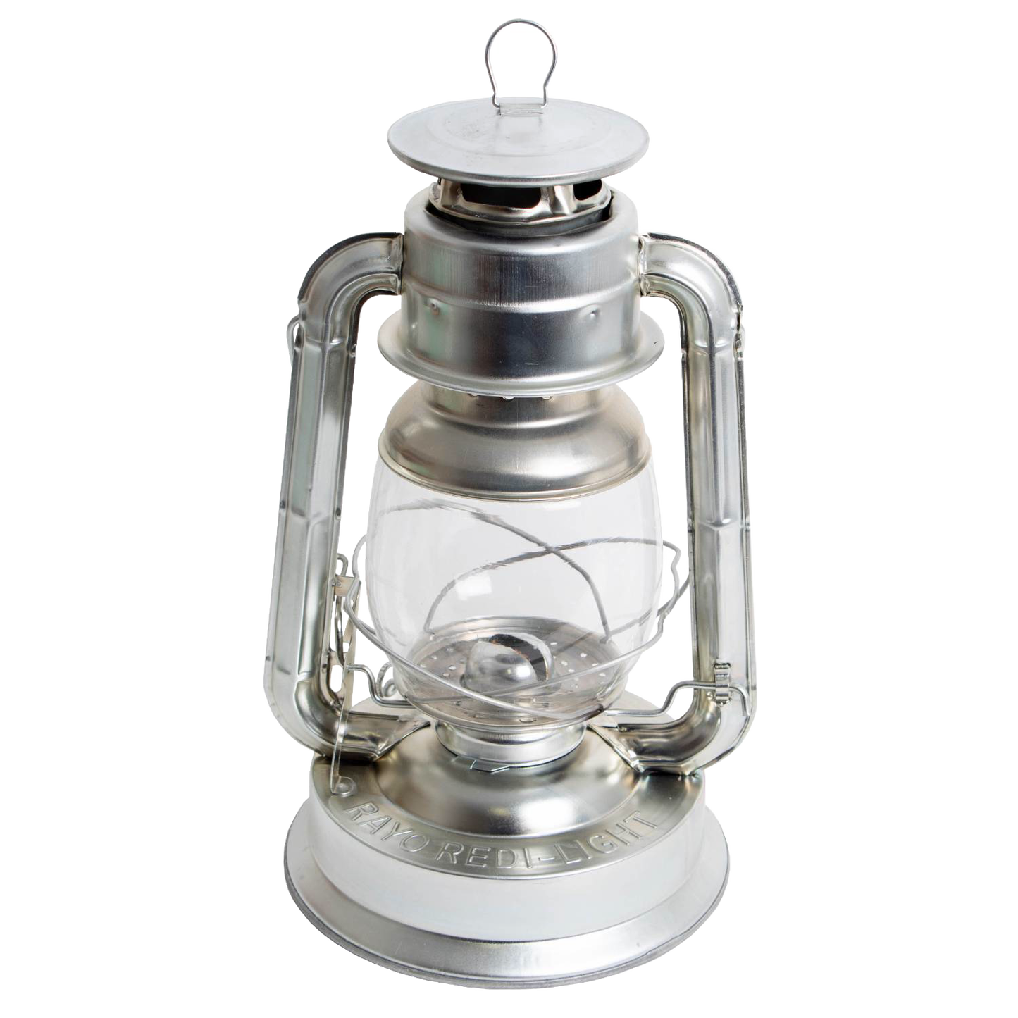 Metal and glass camping lantern featuring a clear globe, designed for outdoor, emergency, and barn use, handcrafted for durability and included in Lamps & Lighting and Best Sellers collections.