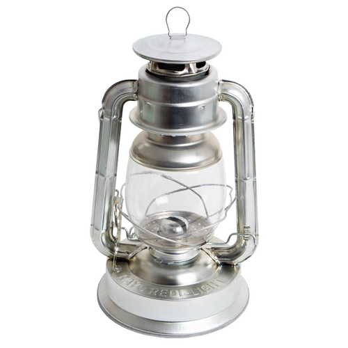 Metal and glass camping lantern featuring a clear globe, designed for outdoor, emergency, and barn use, handcrafted for durability and included in Lamps & Lighting and Best Sellers collections.