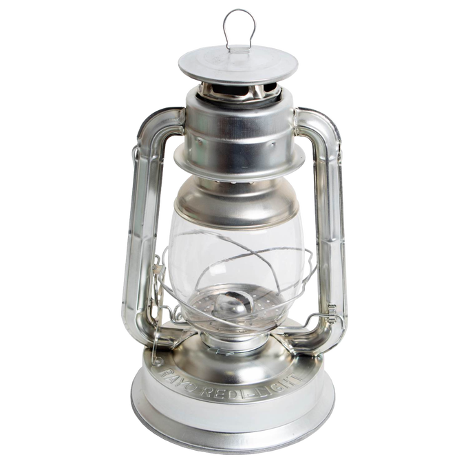 Metal and glass camping lantern featuring a clear globe, designed for outdoor, emergency, and barn use, handcrafted for durability and included in Lamps & Lighting and Best Sellers collections.