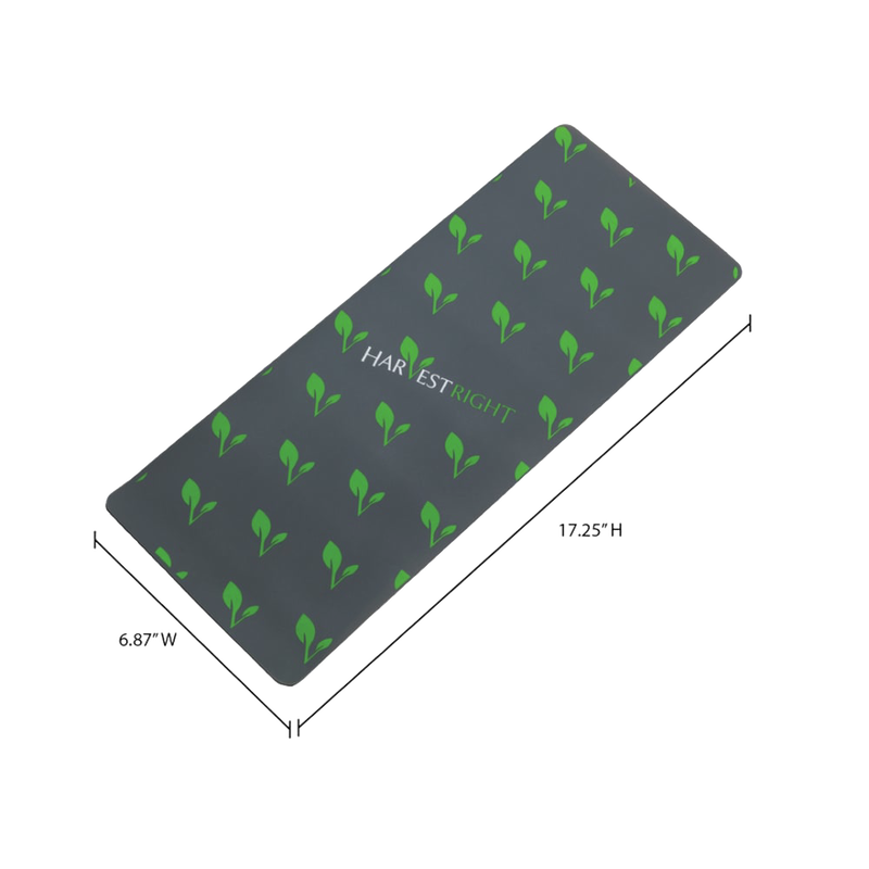 Gray reusable silicone mat with green leaf pattern and logo, designed for easy cleanup during freeze drying, featured in Kitchen & Food, Food Preservation, Drying, Best Sellers, and Promo Eligible collections.