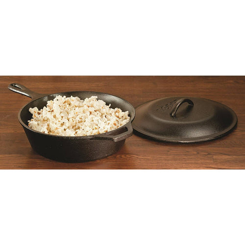 Handcrafted cast iron skillet and lid with self-basting tips, ready for cooking popcorn, perfect for Kitchen & Food, Cookware, Cast Iron, Best Sellers, and Promo Eligible collections.