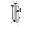 Stainless steel fire kettle with cylindrical body, spout, and handle, featuring sturdy legs and top securing brackets, showcased in Kitchen & Food, Cookware, and Cast Iron collections.