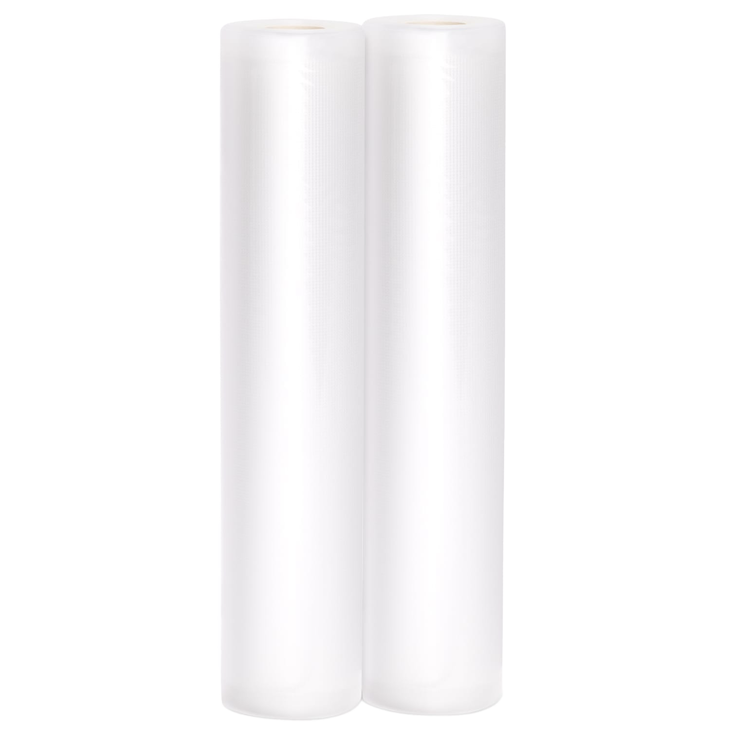 Two white vacuum sealer rolls designed for custom-length bags, ideal for food preservation and storage in kitchen, freezing, and best sellers collections.