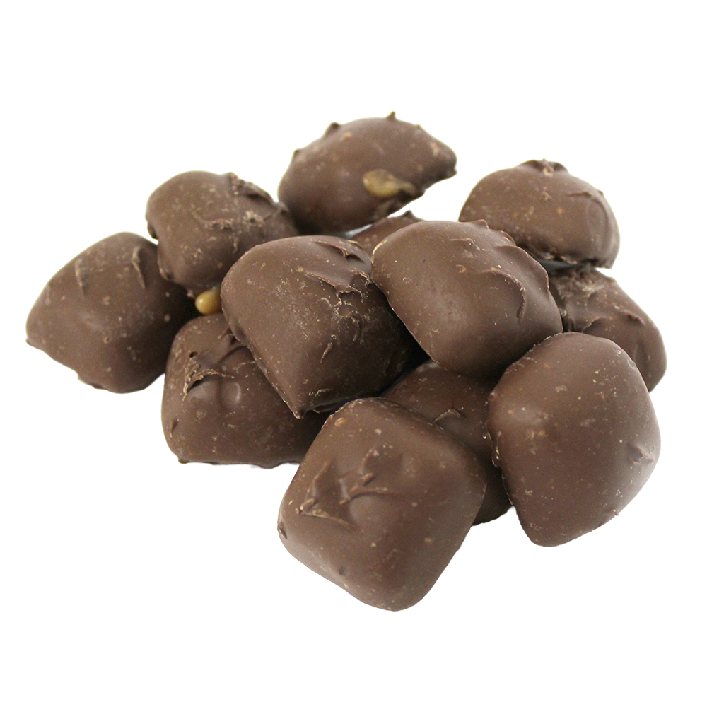 Close-up of handmade sugar-free chocolate caramels with a rich vanilla flavor, crafted in the USA, featured in Kitchen & Food, Snacks and Sweets, and Candy collections.