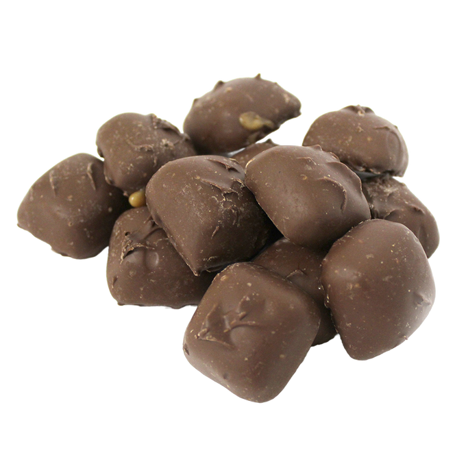 Close-up of handmade sugar-free chocolate caramels with a rich vanilla flavor, crafted in the USA, featured in Kitchen & Food, Snacks and Sweets, and Candy collections.