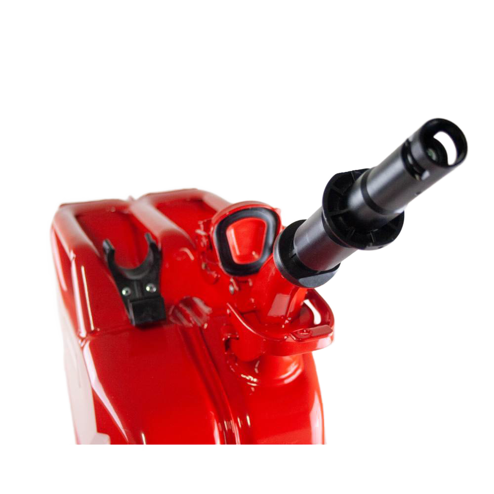 Durable red steel fuel container with a safety spout and adapter designed for reliable use in Farm, Garden & Tool, Emergency Supplies, and Best Sellers collections.