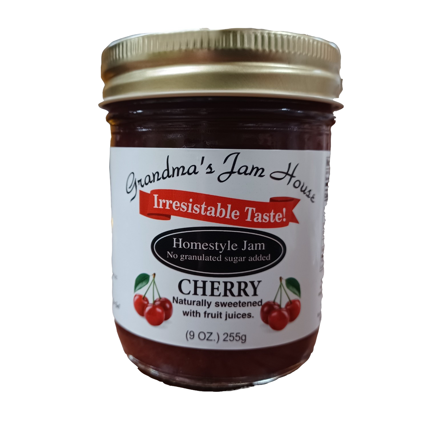 Handcrafted 9 oz jar of cherry homestyle jam naturally sweetened with fruit juices and no granulated sugar added, made in USA, featured in Kitchen & Food, Food, Peanut Butter & Jellies, Best Sellers, Promo Eligible collections.