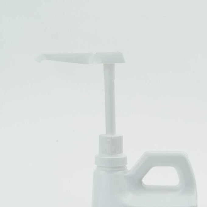 White plastic pump dispenser attached to a 64-ounce jug designed for convenient use with naturally formulated liquid laundry detergent, featured in Home & Decor, Laundry Supplies, USA Made, Best Sellers, and Promo Eligible collections.